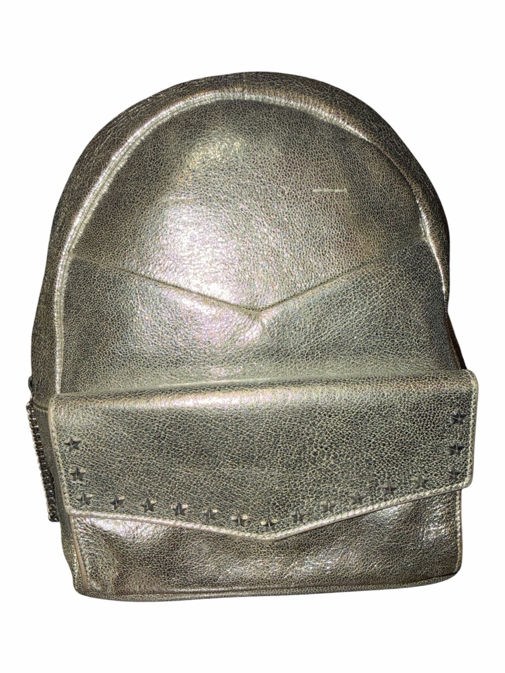 JIMMY CHOO Gold Metallic Leather Star Studded Cassie Backpack Handbag
